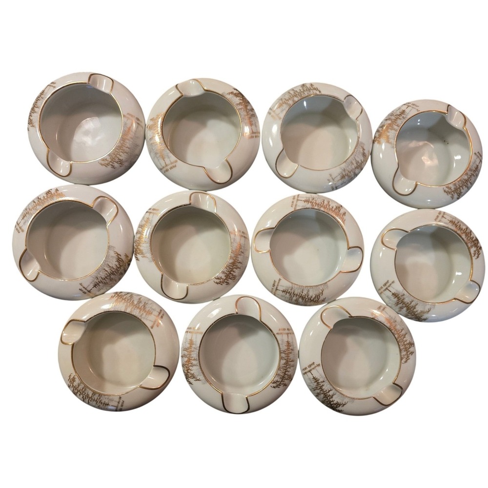 Fukagawa Arita Japan Pattern 901 Hand Painted Pine Tree Mini Ashtrays Set of 11